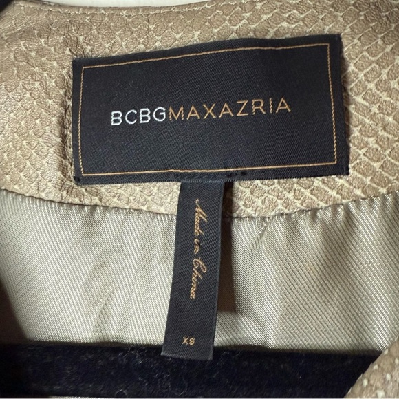 BCBGMAXAZRIA 100% Genuine Leather Tan Snakeskin Longlined Layering Fall Jacket - Picture 11 of 11